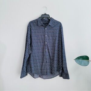 John Varvatos navy blue micro floral button down shirt